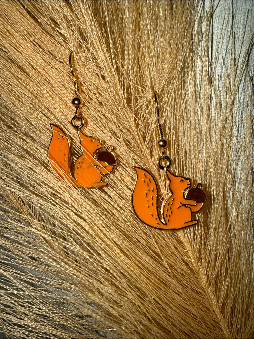 Orange Squirrel Acorn Drop Earrings - Unbranded